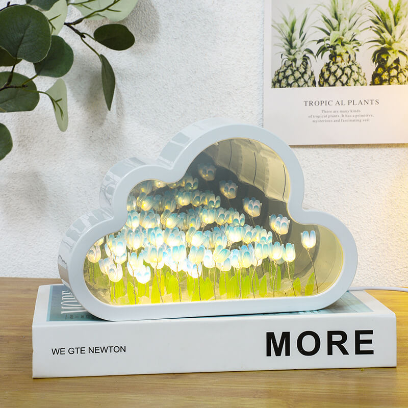 Handcrafted DIY Cloud Tulips Mirror LED Squishy Night Light For Gift USB plug Plug-In Tulips Lamp