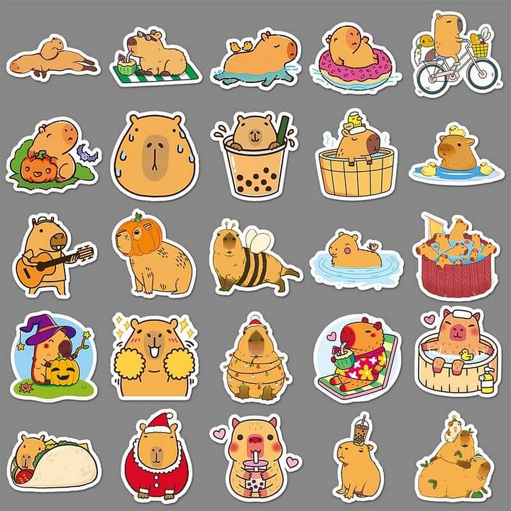 50 Pcs Cute Capybara Sticker Animal Graffiti Sticker For DIY Skateboard Phone Case Luggage Waterproof Sticker