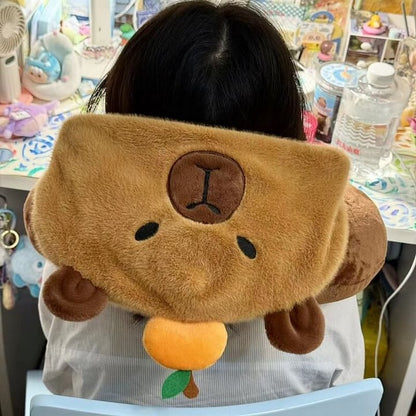 Cuteee Family Kawaii Capybara Plush U-Shaped Pillow Hooded Neck Pillow For Travel Office Nap Pillow