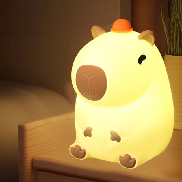 Squishy Silicone Capybara With Hat  LED Night Light - Perfect Gift for Kids and Girls