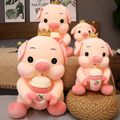 Cuteeeshop™ Strawberry Boba Tea Piggy Plush Pillow Puffy Toy