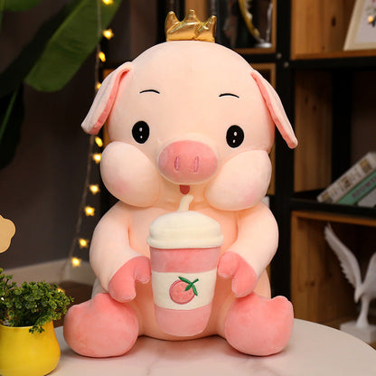 Cuteeeshop™ Strawberry Boba Tea Piggy Plush Pillow Puffy Toy