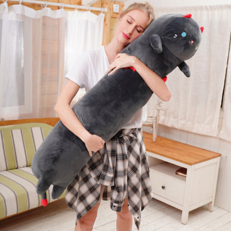 Mewaii Stuffed Long Black Cat Kitten Plush Pillow Squish Toy