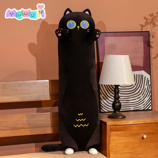 Mewaii Stuffed Long Black Big Eyes Cat Kitten Plush Pillow Squish Toy