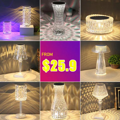 Cuteeeshop Rose Crystal Lamp Bedside Table Bedroom Decoration LED Night Light