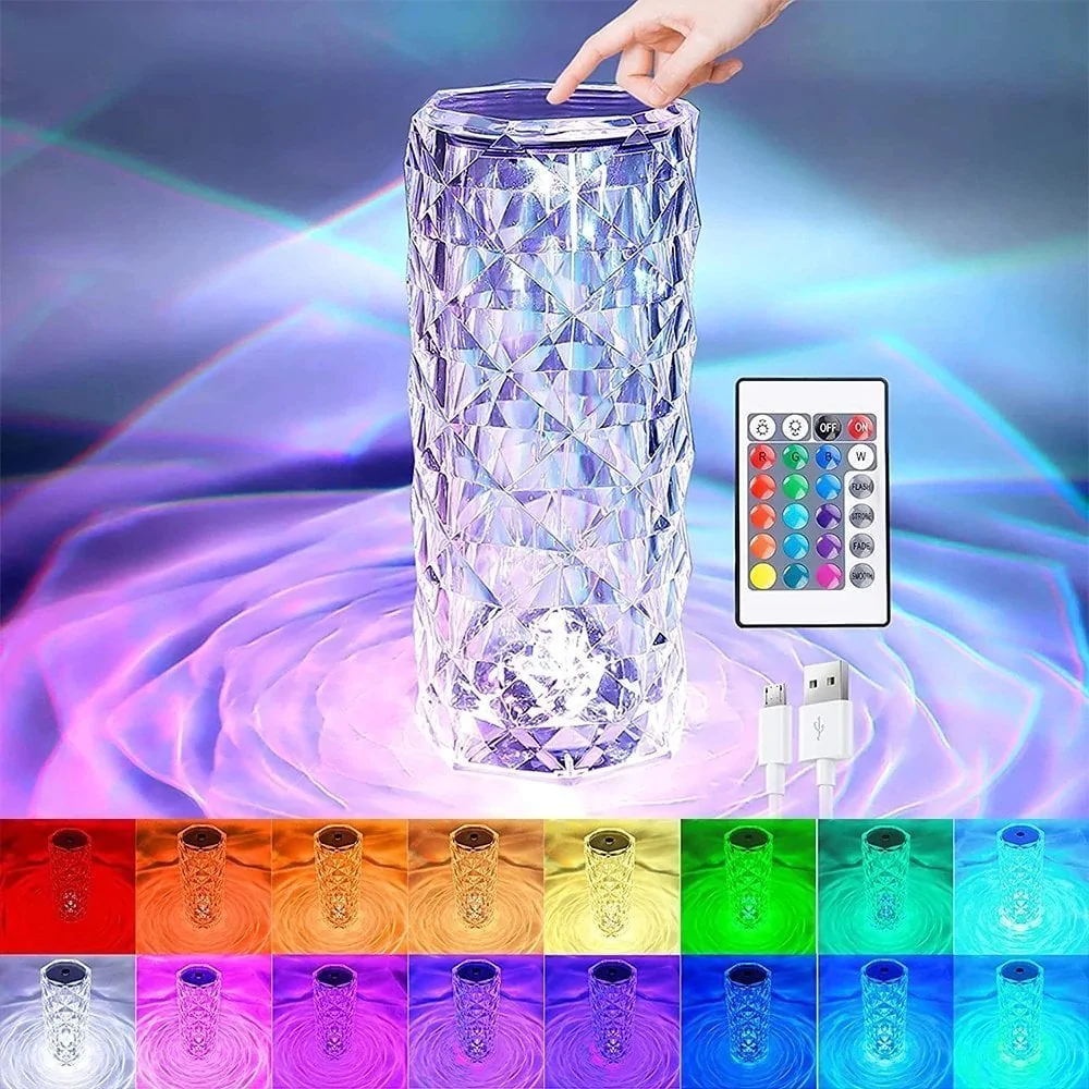 Cuteeeshop Rose Crystal Lamp Bedside Table Bedroom Decoration LED Night Light